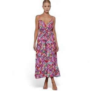 RESA Hannah Floral Maxi Dress Women’s Medium Pink V-Neck Spaghetti Strap Wedding